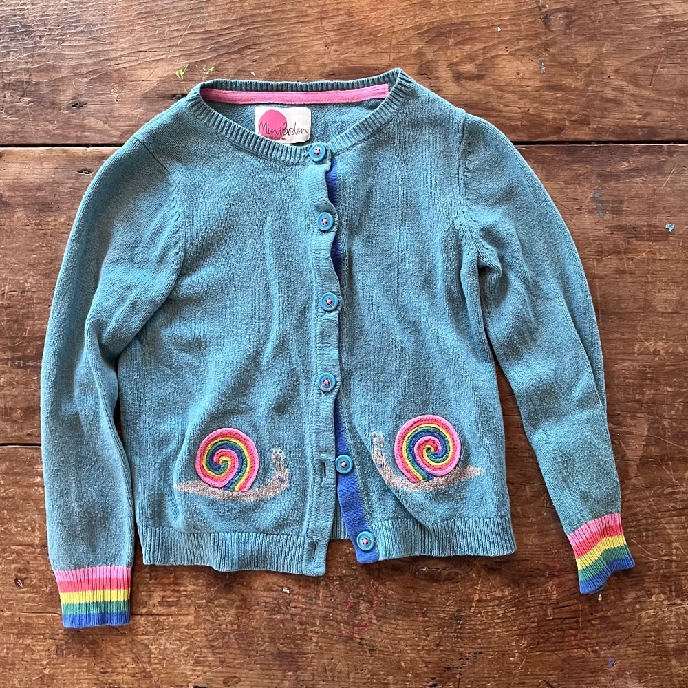 Fun Mini Boden Snail Cardigan in Blue size size 6-7